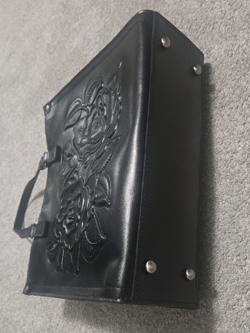 Patricia Nash Top Handle Crossbody Black Leather Rose Tooled Bag New With Tags - Picture 5 of 6